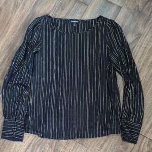Express Black Blouse with Gold Stripes